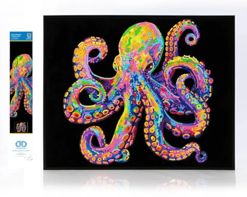 DIAMOND DOTZ 2594372 Original 5D Diamond Painting Set, Neon Oktopus, mit Neonfarben und Samt, DIY Diamant Malerei Bilder für Erwachsene und Kinder ab 12 Jahren, Intermediate