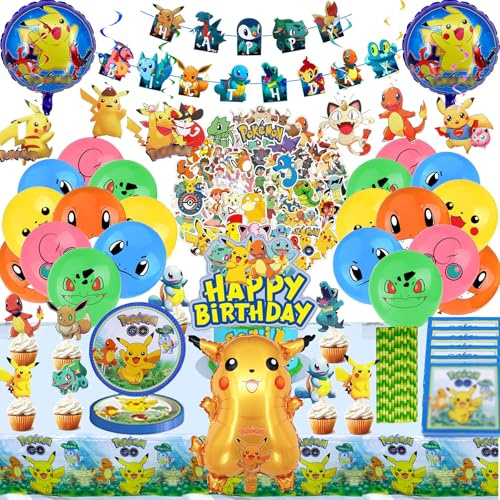 Set di decorazioni per feste di compleanno per bambini, 161 pezzi di set di stoviglie per feste per bambini, palloncini, tovaglia, adesivi, decorazione a vortice, decorazione per torte, piatti di