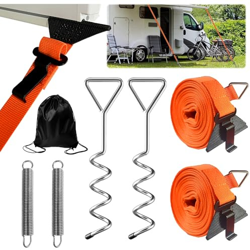 MEISHANG Sangles D'arrimage Auvent Camping Car,Sangle Anti Tempete pour Auvent,Auvents, écrans, Accessoires Camping-Car,Sangle Auvent Camping Car avec Crochets Fixes*2,Raccords à Ressort *2
