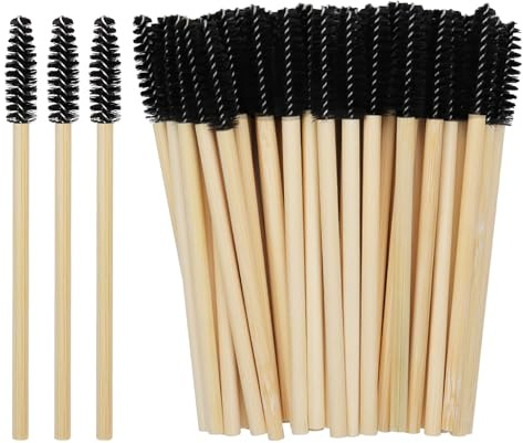 50 Pcs Eyelash Spoolies, Eyelash Brush, Black Disposable Eyelash Brushes, Bamboo Eyelash Spoolies Eyebrow Brush, Eyelashes Extension Brush Applicator, Cosmetic Makeup Tools
