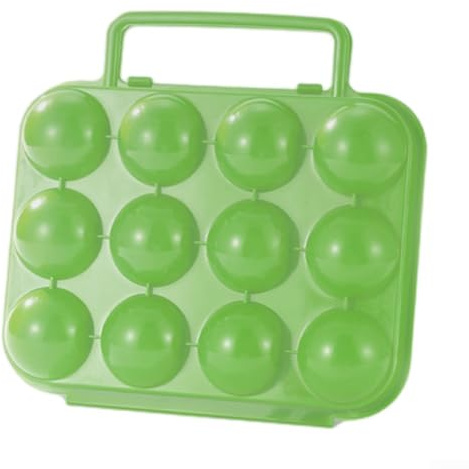 Oniissy Boîte de rangement portable pour œufs de camping – 12 compartiments en ABS pour pique-nique en plein air, couvercle à verrouillage sécurisé, porte-œufs de voyage léger, bleu/orange/vert (vert)