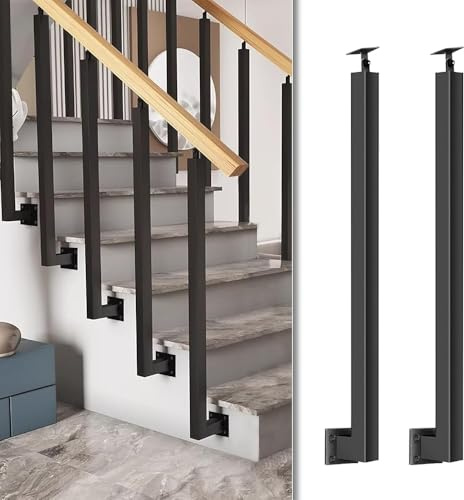 Side Mount Stair Railing Posts, 270°Adjustable Metal Handrail Post, Staircase Balusters Spindles with Screws Kit, Banister Column for Deck Balcony Porch(Size:90cm/35.4in,Color:2PCS)