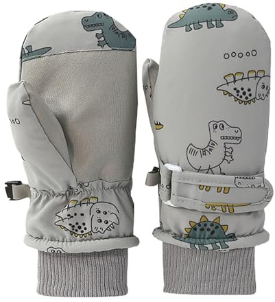 Moufles de Ski Enfants, Gants de Neige Imperméables Antidérapant, Gants Hiver Chaud Coupe-Vent avec Fermeture Éclair pour Enfants, Gant de Ski en Velours pour Fille Garçon