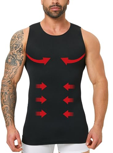 Compression Shirt Men Shapewear Slimming Tank Top Seamless Body Shaper Vest Undershirt for Gynecomastia, Tummy Control
