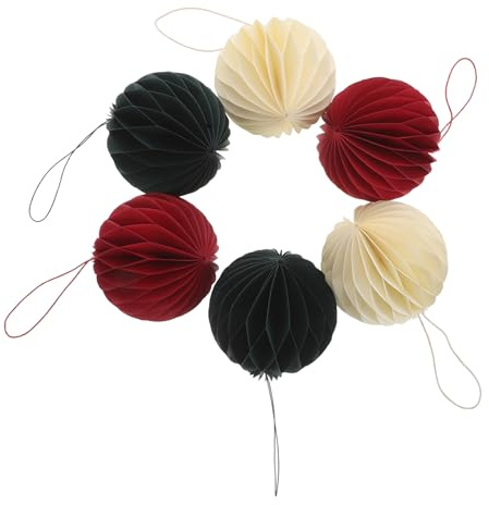 BESPORTBLE Lot de 6 Boules Alvéolées de Noël en Papier Nid d'abeille Décorations Suspendues pour Sapin Couleurs Vert Rouge et Beige Décorations Rustiques Réutilisables pour Fêtes et