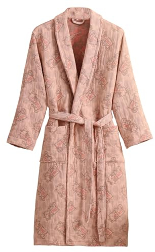 UUNBS Bata baño Tipo Kimono 100% algodón para Mujer Bata Sauna Jacquard Grueso Batas Yukata japonesas Ropa Estar por casa Invierno,Rosado,M