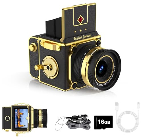 Vintage Digital Camera for Photography, 64MP 2.7K Retro Compact Camera with 16GB Card & Autofocus, 2 IPS Waist-Level Screen Vlogging Camera, Ideal Travel & Graduation Gift for Teens Adults, Black