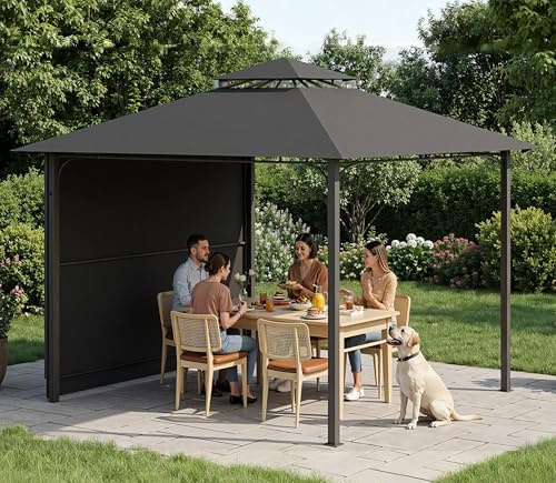 Devoko Tonnelle de Jardin Exterieur 3x3 m avec Auvent Latéral, Tonnelle Imperméable Stable, Protection UV 50+, Pergola Jardin Exterieur Extensible à 3x4.7m pour Cour, Terrasse, BBQ Fêtes, Gris