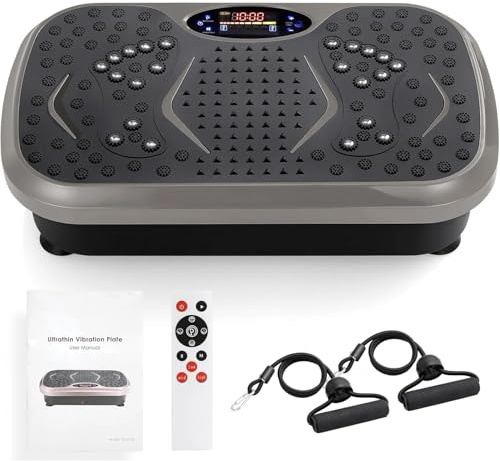 Placa vibratoria Fitness Trainer con mando a distancia, plataforma de vibración 46x32cm, 2 bandas de resistencia, pantalla táctil, moldeador de cuerpo compacto para el hogar