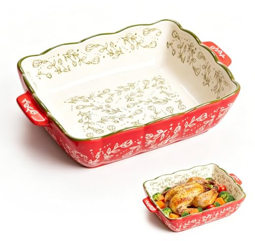CEWROM ugnsform liten, keramisk ugnsform 1–2 person, vintage lasagneform keramisk bakform, lasagne-pannor ugnsform för Lasagne Tiramisu grytor kök dekor presenter (23,7 x 20,2 x 5,8 cm)