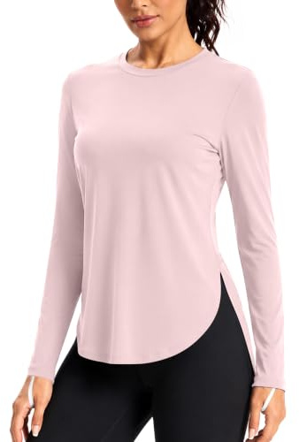 HIBETY Women's Seamless Long Sleeve Crop Top, Fitted Crew Neck Workout Shirts with Thumb Hole for Gym Yoga Athletic Casual