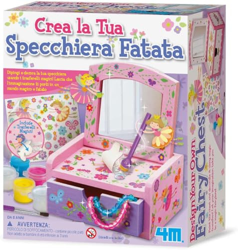 4M Dipingi la tua Specchiera Fatata | Kit Creativo Decora il Tuo Scrigno in Legno con Trasferelli Magici Gioco Educativo e Artistico | Età 8+