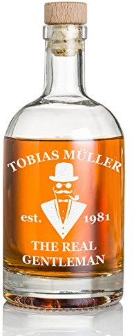 polar-effekt Bottiglia da whisky con incisione da 700 ml, regalo per uomini, regalo di compleanno, caraffa da whisky con tappo di sughero, decanter personalizzato con nome per uomo, motivo The Real