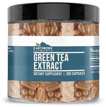 Earthborn Elements Green Tea Extract 200 Capsules, Pure & Undiluted, No Additives