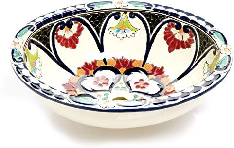 Orquidea - Large Oval Built-in wash Basin | Mexican Oval washbasin Oval Built - in Sink with Rim Ceramic Talavera Built-in/undercounter washbasin from Mexico