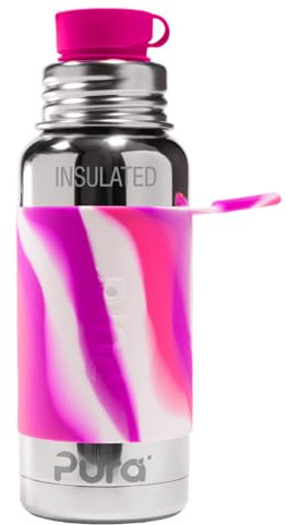 Pura Sport 16oz / 473ml Edelstahl Isolierte Wasserflasche mit Silikon Sport Flip Cap & Sleeve (Kunststoff ungiftig zertifiziert, BPA