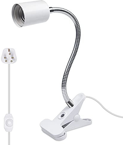 Bonlux Reptile Heat Lamp Holder, E27 Dimmable Basking Bulb Holder Flexible Clamp Lamp Fixture with Temperature Adjustable Switch & UK Plug for Pet Lizard Tortoise Aquarium (Without Bulb)