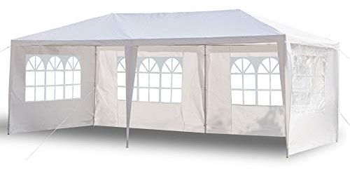 Tonnelle de Jardin Tonnelle Pliante Imperméable Tente de Reception 3X6m avec 4 Parois aux UV Pavillon Blanc Bâche PE Epaisse de env pour Fête Marriage Les Activités Commerciales