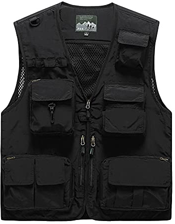 DAIHAN Gilet Veste Sans Manches Multipoches Pour Camping Chasse Pêche Photographie Homme,Gilet de Plein Air Veste de Sport Gilet Extérieur Gilet Décontracté Veste de Loisirs,Noire,L