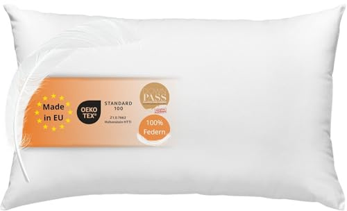 sleepling Kopfkissen 50x70 cm, Kissen, Federkissen, Kissenfüllung Federn, PoIster, Inlett, Füllkissen, Innenkissen, 100% Baumwolle, Downpass, Made in EU, 60 Grad waschbar