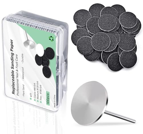 100pcs Sandpaper Discs with 1pc Metal Nail Bit Set,25mm Pedicure Replaceable Sanding Disc Pads and Bit for Electric Foot Files YGJ-002-80#