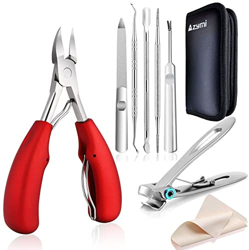 Toenail Clippers for Thick or Ingrown Nails, 7Pcs Nail Clippers Kit with Pedicure Tools, Sharp Blades/Long Handled, Heavy Duty Nail Scissors for Toenail Fungus Treatment for Men Women Elderly