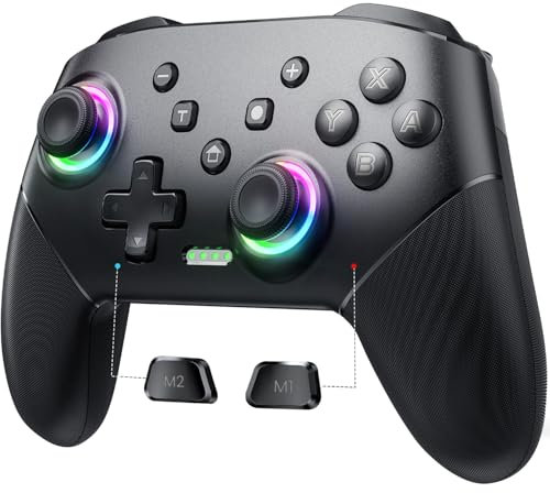 VOYEE Wireless Switch Controllers, Pro Controller for Lite/OLED/Windows PC, One-Key Pairing Gamepad with 9-Color RGB LEDs 1000mAh Battery 6-Axis Motion Wake Up Function