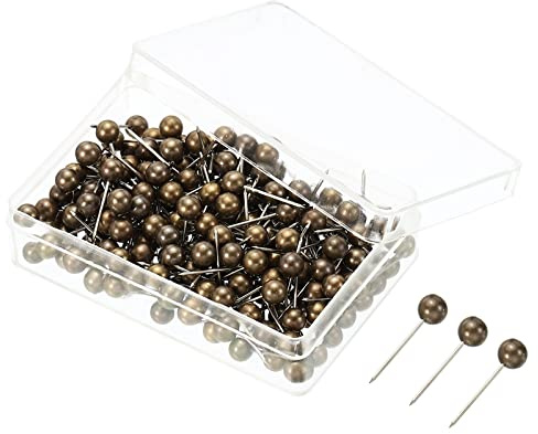 PATIKIL Push Pins, 200 Pack Round Head Map Tacks Thumb Steel Point for World Maps Cork Boards, Bronze Tone