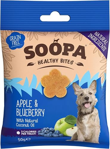 Soopa Apple & Blueberry Healthy Bites, Dog Training Treats, 50 g, 1-Pack | Human-Grade, Grain-Free, Natural Dog Treats for Small Dogs, Medium, Large, Puppy, Low Calorie, Superfood Ingredients, Vegan