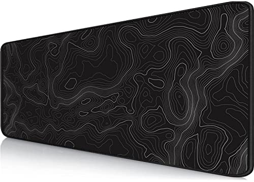 Tapis de souris de gaming XXXL 900 x 400 mm Japon Peinture à l'encre Montagne Sakura Soleil Mont Fuji Tapis de souris Grand Bords cousus Étanche Antidérapant pour PC (courbe de niveau, 800x300mm)