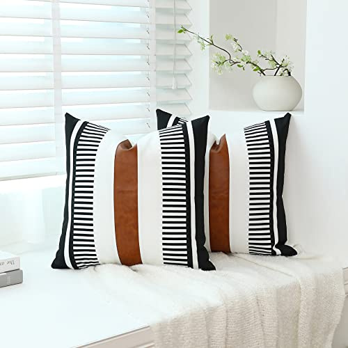 Homefeelzydys Juego de 2 Fundas de cojín de 18 x 18 Pulgadas, de Piel sintética con Paneles de 45 x 45 cm, Funda de Almohada Moderna de Estilo rústico para Dormitorio, Sala de Estar, sofá, Almohadas