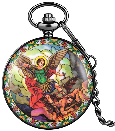 LIDCOM Modèle de Montre de Poche pour Dames exquise   boîtier Noir Classique Cadran en Chiffres Arabes Blanc Pendentif épais Montre de Poche à Quartz,05