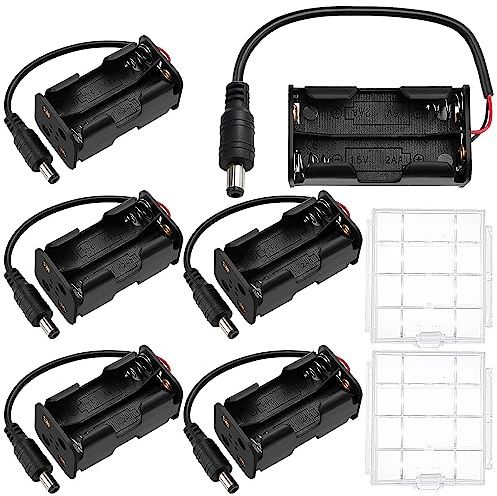 6 Stycken 4 x 1.5V AA Batterihållare, KUOQIY 6V Batteri Förvaringslåda med DC-Kontakt, med Cell Batteri Förvaringsfodral Hållare Låda
