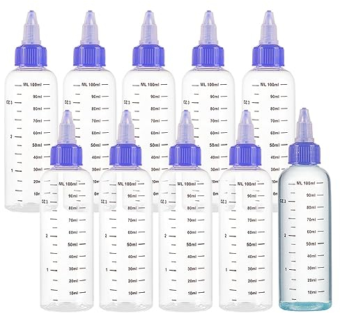 BENECREAT 10 Paquete de Botellas Exprimibles de Plástico de 100 Ml con Escala PET Botellas con Tapa Giratoria Azul Transparente Botellas Dispensadoras Graduadas para Tinta Líquida