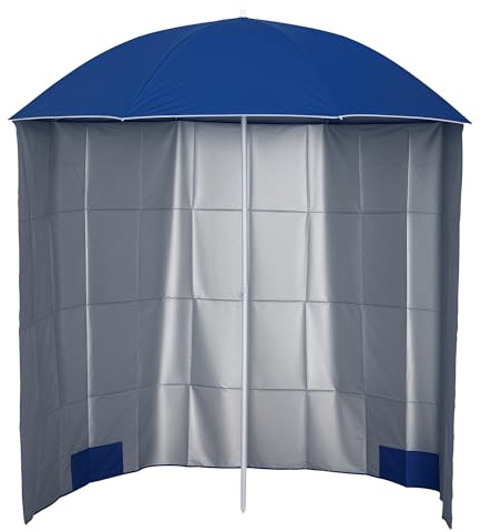 Outsunny Sombrilla de Playa con Panel Lateral Ø220x220 cm Parasol para Terraza con Apertura Manual 8 Varillas de Acero y Bolsa de Transporte para Jardín Piscina Azul