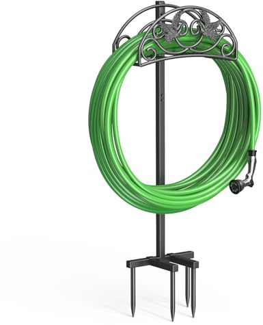 iRhodesy Gartenschlauchhalter, 109,5 cm StandfesterGartenschlauch Halterung Vogelart Schlauchhalter Freistehend, Abnehmbarer Metall Wasserschlauch Ständer Schlauchhalter für Garten und Rasen
