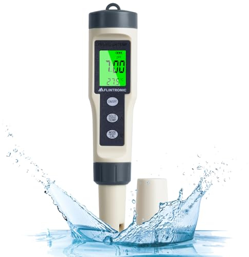 flintronic 4-In-1 PH Messgerät, PH/TDS/EC Temperatur Tester mit Hintergrundbeleuchtung, 0-14 pH-Messbereich-±0,1 pH-Genauigkeit, PH Wert Messgerät Pool Trinkwasser Schwimmbad Aquarium Pools