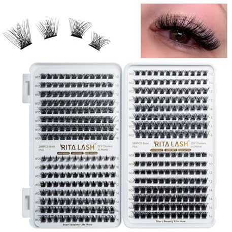 RITALASH Cluster Lashes DIY Lash Clusters Eyelash Extensions 384PCS 4 Style Eyelash Clusters False Eyelashes Wispy Fluffy Lash Extension Kit Natural Look(384pcs cluster lash only)