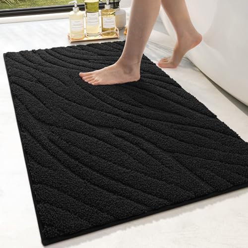 DEXI Badezimmerteppich 44 x 76 cm, weicher Badvorleger Maschinenwaschbar, Badematte rutschfest, Badematten & Badteppiche für Dusche, Badewannen, Toilette Deko, Schwarz
