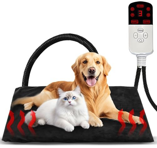 Hillylolly Haustier Heizkissen, 70 × 50cm Hunde Heizmatte, Wärmematte Hund, Elektrisch Haustier Heizdecke, Heizkissen Für Katzen, Timing & Temperatur Einstellbar