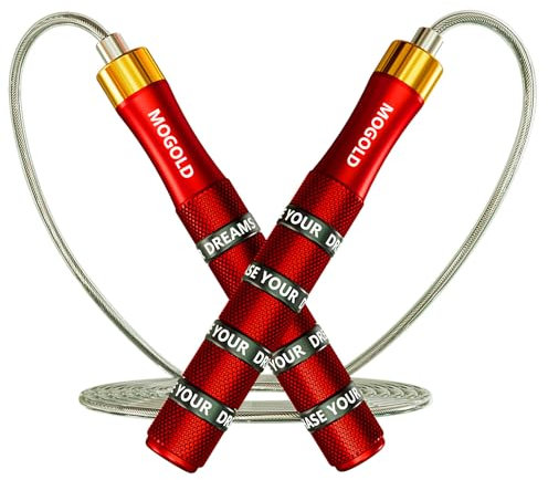 MOGOLD Springseil Erwachsene Fitness - Jumping Rope Mit Kugellager - Premium-Qualität Seilspringen Stahl Mit 4 mm Dickem 3 m Langem Verstellbar Spring Seil