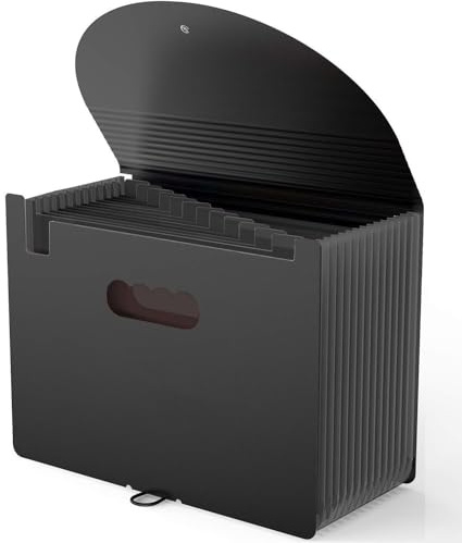 Vanulee Expanding Box File Organiser with 13 Pockets, Concertina A4 Document Folder, Black
