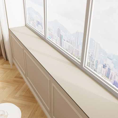BANEBOR Window Sill Cushion Pad - Narrow Adjustable & Waterproof Window Seat Mat for Bay Windows, Absorbent Dust-Proof Liner with Non-Slip Backing,Cut-to-Fit (Ivory, 39''x6'')