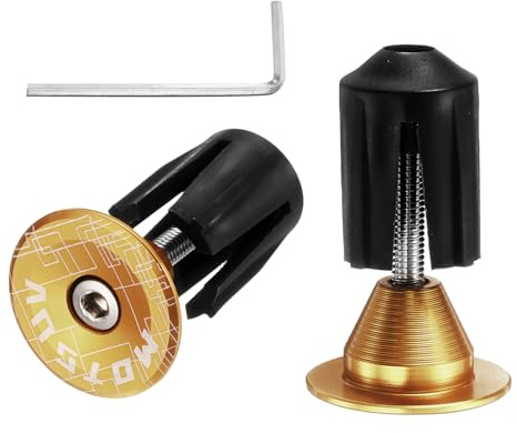 sourcing map Bike Handlebar End Plugs Aluminum Bar End Caps 16-21mm Adjustment Expanding Locking with Tool for MTB Road BMX Fixed Gear Bike, Gold