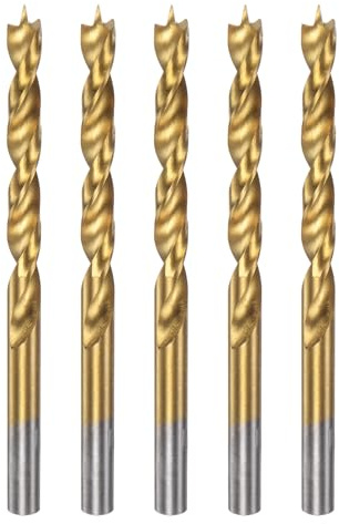 sourcing map 5pcs Brad Point Drill Bits 6.5mm(1/4) Dia HSS4241 Straight Round Shank Metric Brad Point Spiral Twist Drill Bits for Carpenter Woodworking Plastic Rubber, Golden