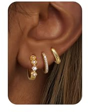 KALVICA 3 Pairs Gold Hoop Earrings for Women Chunky Gold Earrings Set | Hypoallergenic 14K Gold Plated Small Hoop Earrings for Women Lightweight Sleeper Huggie Earrings Stack Silver Earrings