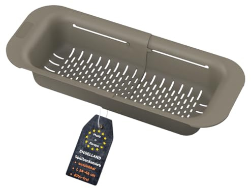 Engelland - 1 scolapasta estraibile per lavello, marrone, flessibile, scolapasta in plastica senza BPA, salvaspazio ed espandibile, robusto, scolapasta per lavabo