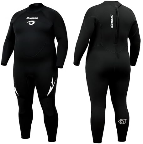 Owntop Combinaison en néoprène - Grandes tailles - Pour homme et femme - 3/2 mm - Néoprène - Avec bretelles dans le dos - Combinaison thermique - Pour l'eau froide - Pour la plongée et le surf - Noir