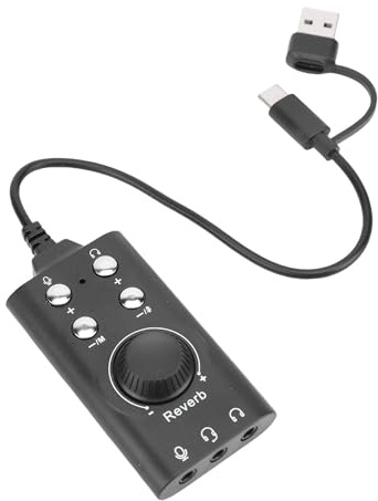 Goshyda USB Sound Card, External Stereo Sound Card with Volume Control Knob, Mic, Sound Switch Key, USB to 3.5mm Jack Audio Adapter for Laptop Desktop PC