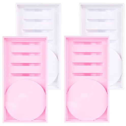 VILLCASE 4 Stück Wimpernverlängerungspads Wimpernpaletten Wimpernverpflanzungshalter Kunststoff Wimpernkleber Halter Weiß Rosa für Profi Anfänger